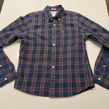 Abercrombie & Fitch Shirt Mens L Navy Blue Button Down Muscle Fit Plaid Preppy