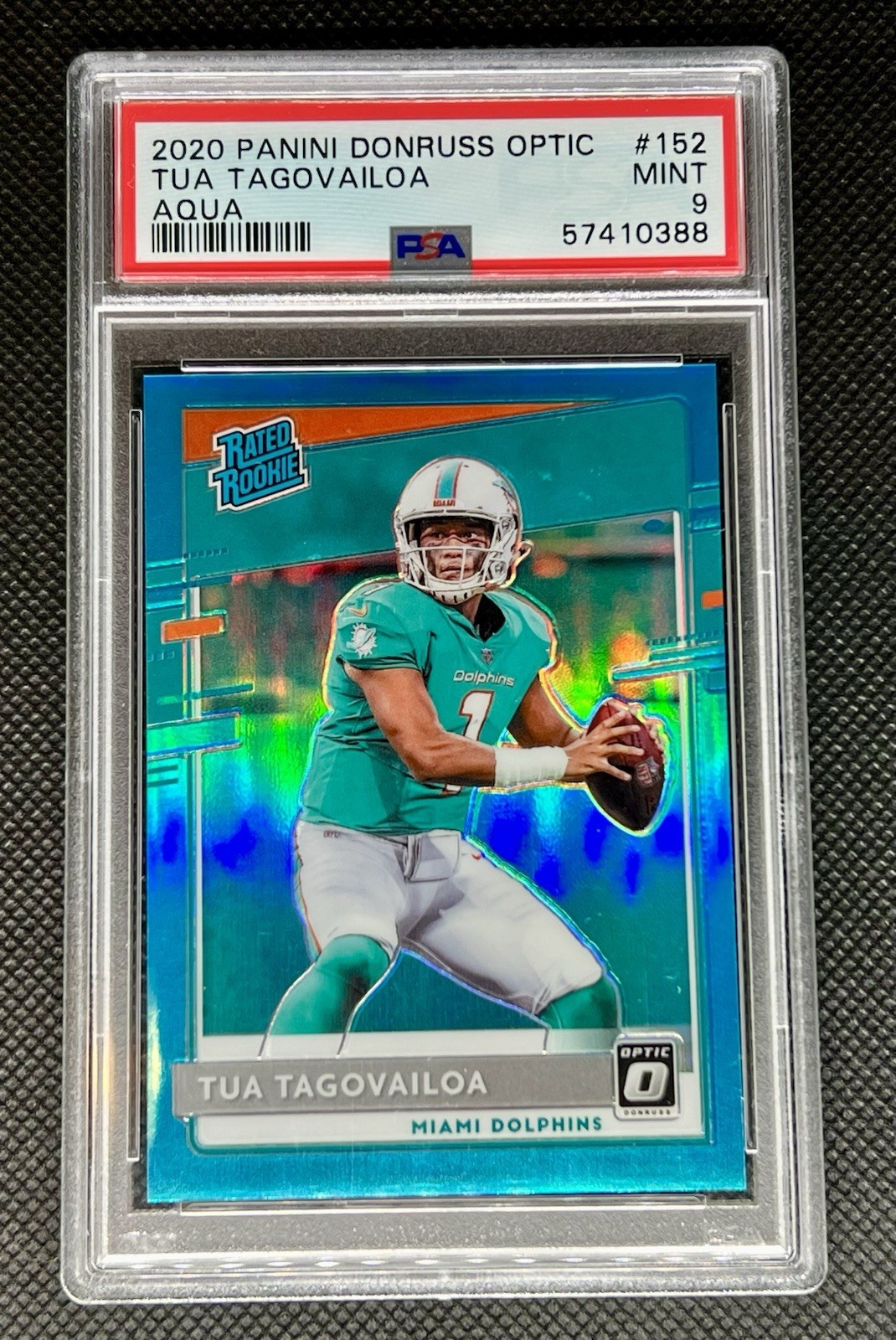 2020 Panini Donruss Optic Tua Tagovailoa Aqua Rated Rookie PSA 9 /299 Dolphins
