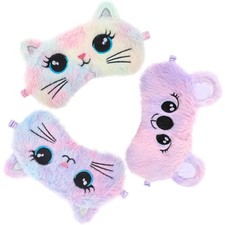 Cute Cat Sleep Masks - 3 Pcs Colorful Plush Eye Covers for Comfortable Sleep
