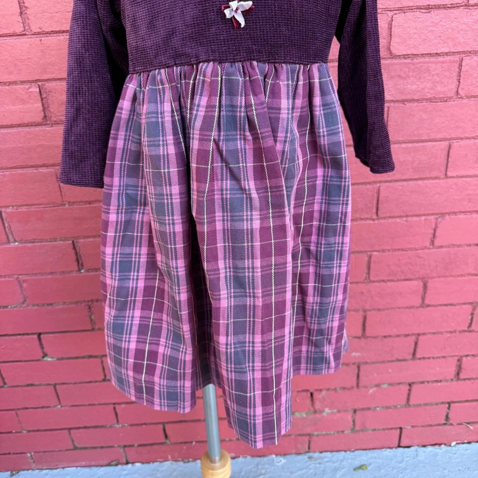 Vestido de Pana a Cuadros De Colección Niño Pequeño Talla 3T Vestido Manga Larga Lindo Acento con Botones Foto 3 de 4