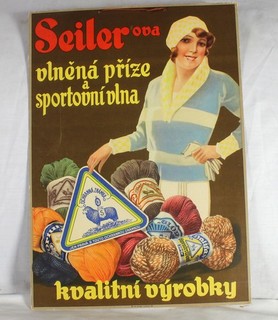 alte Pappwerbung Seiler Wolle vermutlich Tschechien?