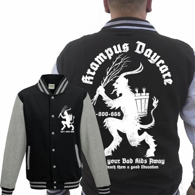 Krampus Daycare Collegejacke GRAU Weihnachten Fun Kult Gruss Xmas Horror Kinder