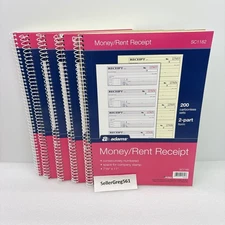 Adams Money and Rent Receipt Book, 2-Part Carbonless, 7-5/8" x 11", Spiral, 5 PK