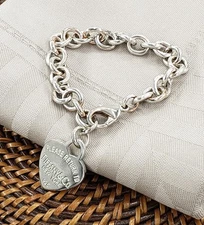 Tiffany & Co. Sterling Silver 8½" Bracelet "Please Return To" Heart Tag New York