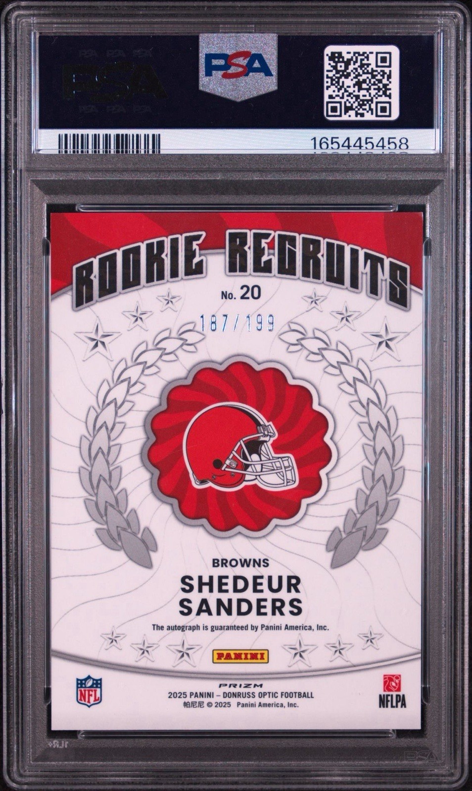 2025 Panini Donruss Optic - Shedeur Sanders Rookie Recruits Auto /199 #20 PSA 10 view 2