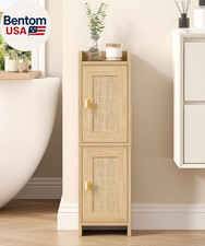 Rattan Small Bathroom Cabinet with 2 Doors, 7.9''D X 7.9''W Narrow Toilet Paper