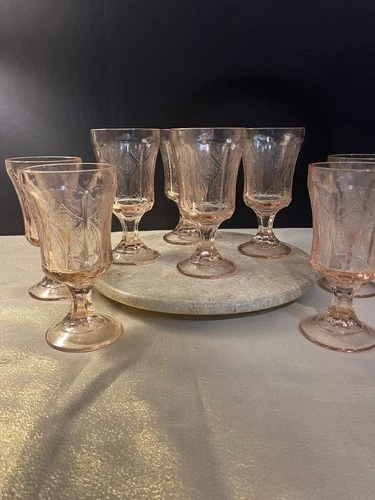 8 Indiana Glass MADRID Pink Recollection Footed Goblets Mint Condition