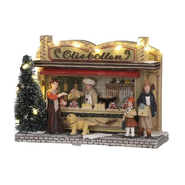 Luville Weihnachtsdorf Miniatur Oliebollen-Stand - Weihnachtsdeko Mit Led-Beleuc-image