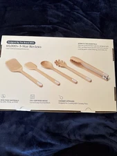 Caraway Wooden Utensil Set - 5 Piece Cooking Utensil Set - Spoon, Server, Scr...