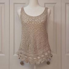 Vintage Y2K Open Crochet Tunic Tank Top Size XS/S Indie Boho Beach 70s Festival