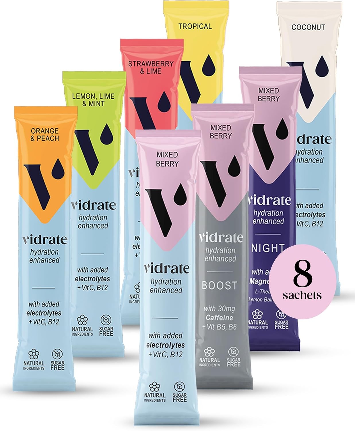 Vidrate Electrolytes Powder Mixed Berry Hydration Sachets 8 Pack Zero Sugar
