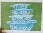 ACEO Original Acrylic Marker Vintage Pyrex Blue Gooseberry Pattern Painting