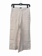 Tahari Pants Womens Small 100 Linen Wide Leg Cream Ivory Pockets LLL17-1