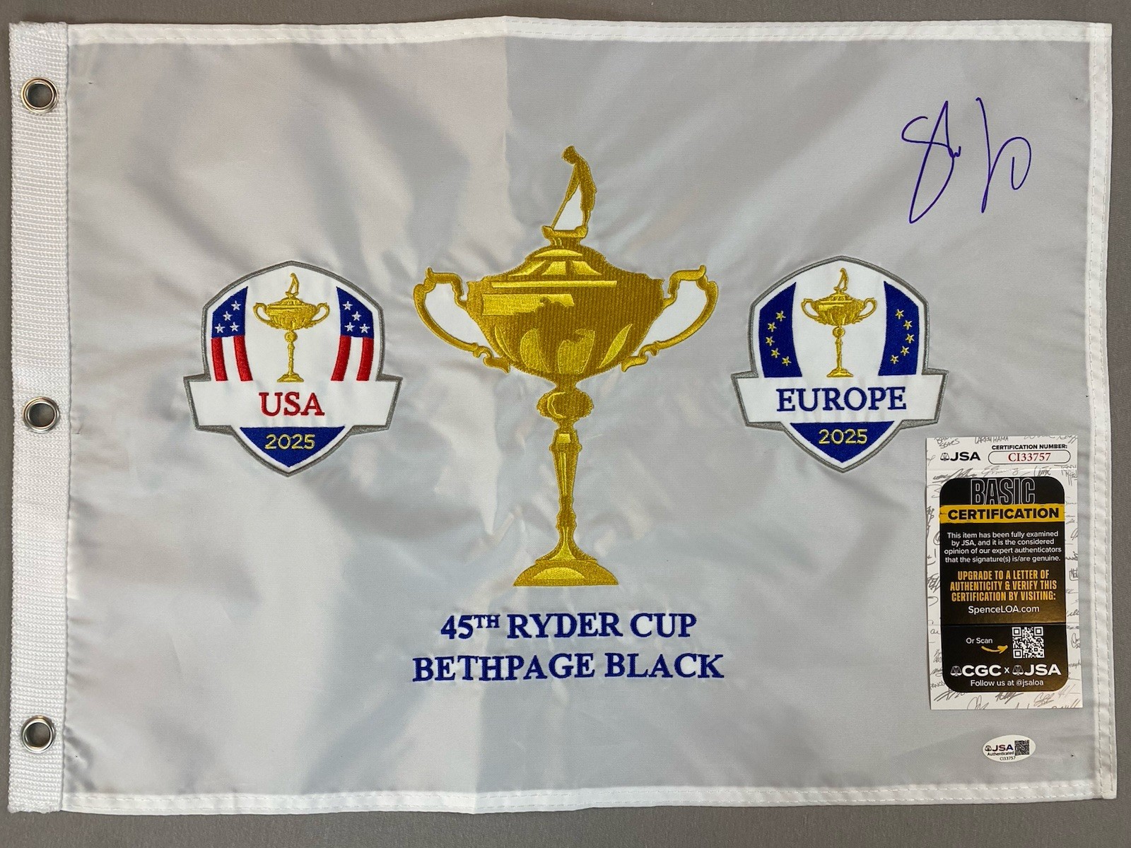 Shane Lowry Autographed Signed 2025 RYDER CUP EUROPE EMBROIDERED PIN FLAG JSA CI33757 