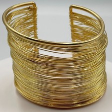 Vintage Y2K Gold Tone Multi Wire Strand Statement Cuff Bracelet Boho Chunky