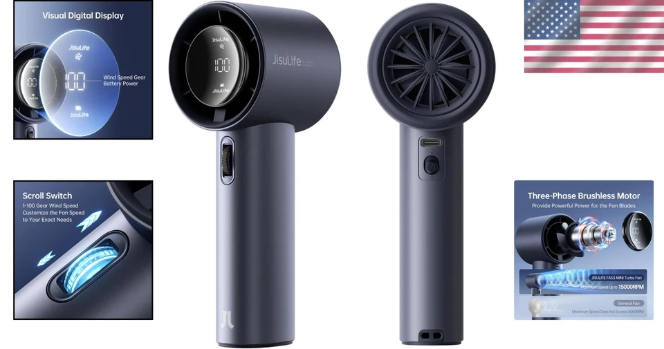 Portable Mini Fan, Adjustable Speeds, Rechargeable - Blue - Image 2 of 4