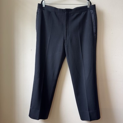 Brooks Brothers Black Tuxedo Pants Satin Side Stripe Formal Wool Trousers USA 38
