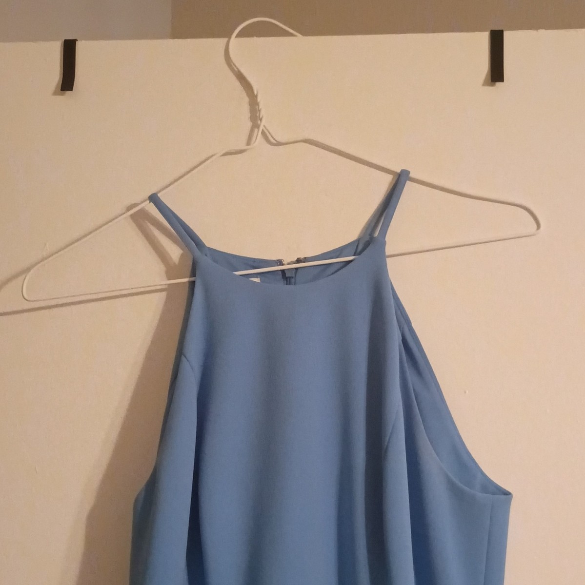 Donna Morgan Size 6 Blue Solid Strappy Sleeveless Fit & Flare Short Dress Zip View 4