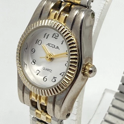 Vtg Timex Acqua Watch Women 19mm Silver Gold Tone Stretch Band New Batt 6" 2001