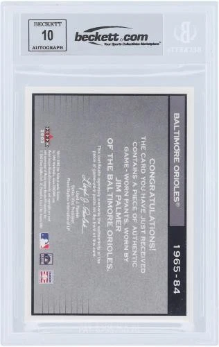 Tarjeta de 10 fanáticos de Jim Palmer Orioles firmada '03 Flair Greats FG-JP BAS con certificado de patio Foto 2 de 4