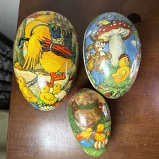 Vtg German 3 Pc Paper Mache Easter Egg Nesting Cardboard GDR & West Germany
