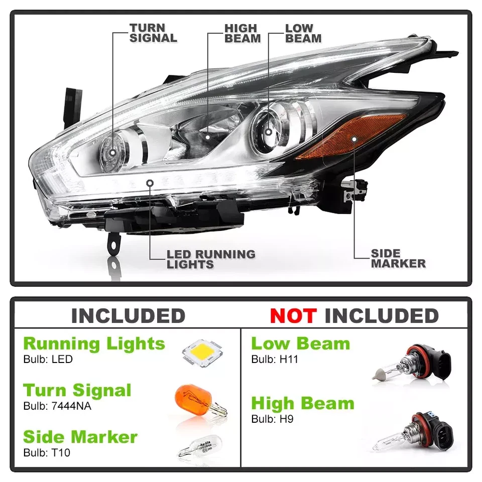 Faro de conductor para Nissan Murano 2015-2018 halógeno LED DRL proyector faro Foto 2 de 4