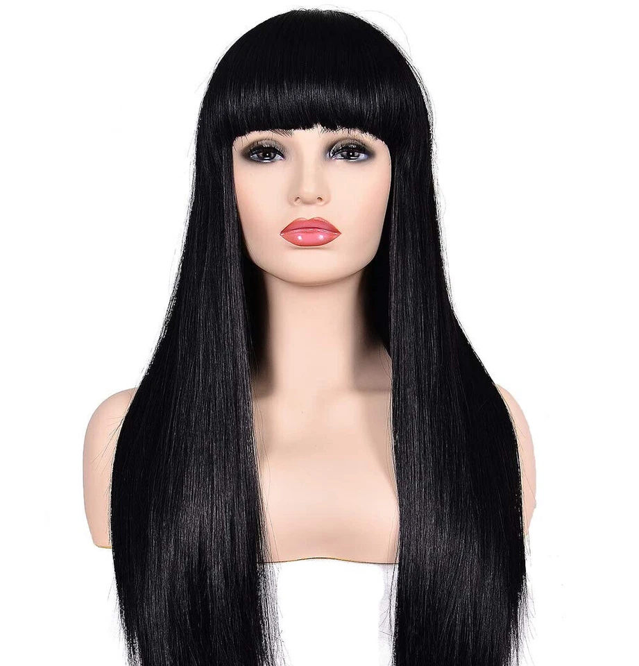 Черный парик 776 Cleo длинный 21 дюйм прямая стреловидная челка синтетическая красота модная сцена - Изображение 4 из 4