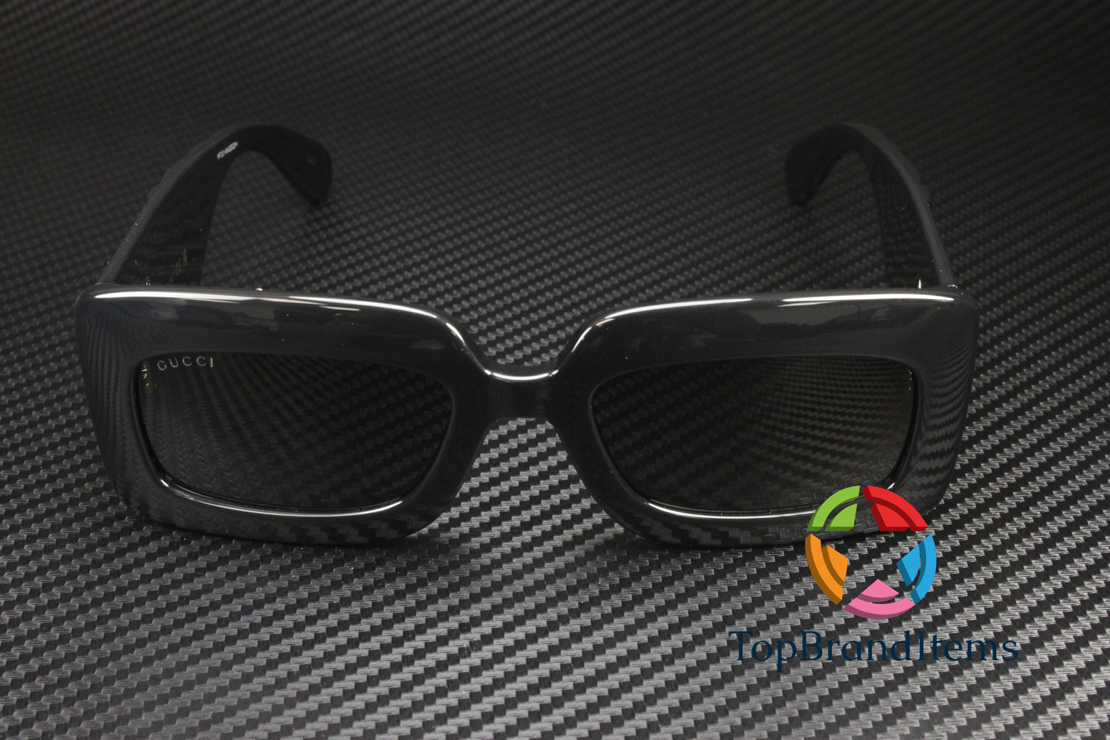 GUCCI GG0811S 001 Rectangular Square Black Shiny Grey 53 mm Women's