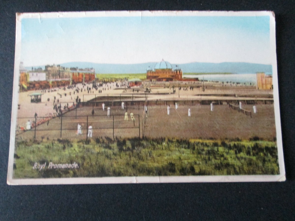 Postcard of Rhyl Promenade (showing tennis courts) 1927 posted