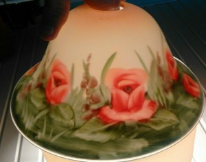 1317 Vintage Antique Reverse Painted Floral Glass Ceiling Light