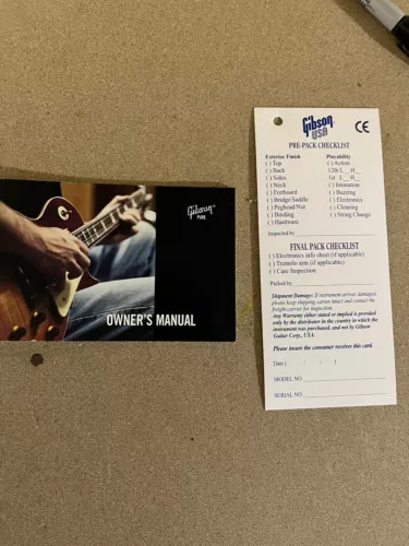 Gibson 2003 Blank Warranty Checklist Les Paul SG Rare