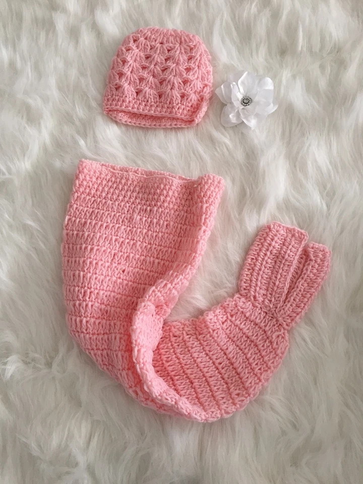 РУЧНОЙ РАБОТЫ Baby Girl розовый русалки и обруч для волос 2 изделия комплект крючком фото реквизит 0-3 м - Изображение 3 из 3