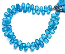 Natural Gem Neon Blue Apatite 8x6mm Approx Size Smooth Pear Shape Beads 8.5"