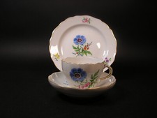 MEISSEN PORZELLAN*KAFFEEGEDECK 3tlg.*BLUMEN*GOLDRAND*2.WAHL* 邁森*