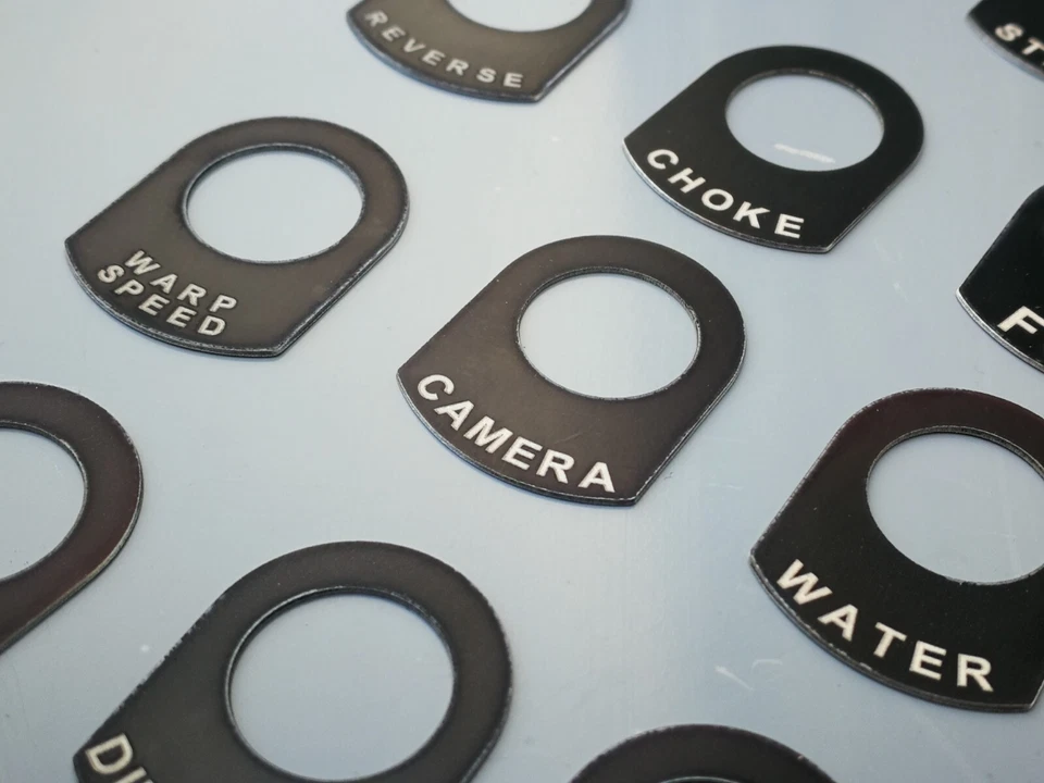 NEXION CUSTOM ENGRAVED TOGGLE SWITCH TAGS FITS LAND ROVER, CLASSIC RACE AND KIT CAR