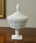 Vtg L.E. Smith Milk Glass 1000 Eye Bullseye Compote Comport Lidded Candy Dish Ex