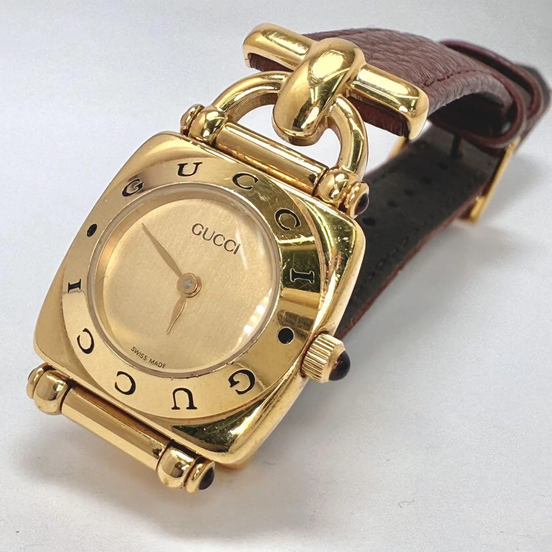 Montre femme Gucci 6300L Horsebit quartz doré ceinture cuir suisse