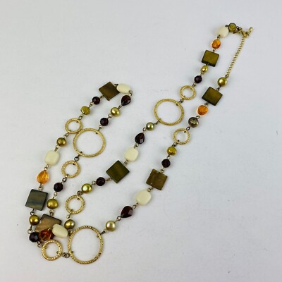 Lia Sophia Gold Loops Square Beads & Different Shape Beads Linked Necklace
