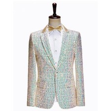 Men's Fashion Glitter Sequins 2Pcs Formal Dress Dinner Suits Groom Wedding Sets