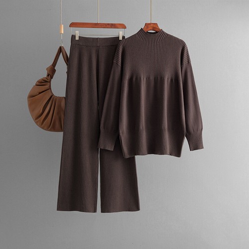 Conjunto de suéter de punto informal suelto coreano otoño cuello redondo para mujer 2 piezas - Imagen 11 de 25