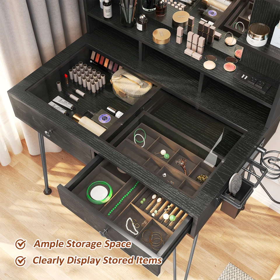 TC-HOMENY Juego de Mesa de Maquillaje con Estación de Carga y Espejo Tocador Foto 3 de 4