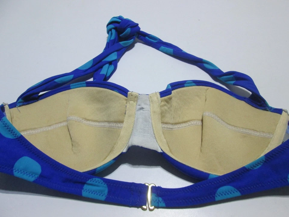 Delias Womens Size M Bikini Top Royal Blue Underwired Lined Halter Polka Dot - Imagem 2 de 4