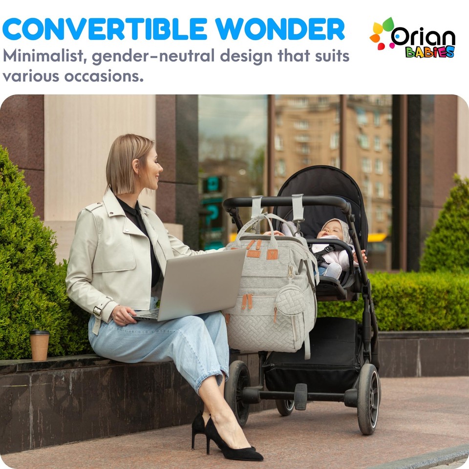 Orian Diaper Bag Backpack, Diaper Bag with Baby Changing Station, Large