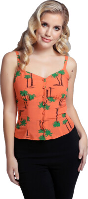 Collectif FLORIANA PALM BEACH Tropical Buttoned TRÄGER TOP Oberteil Orange Rocka