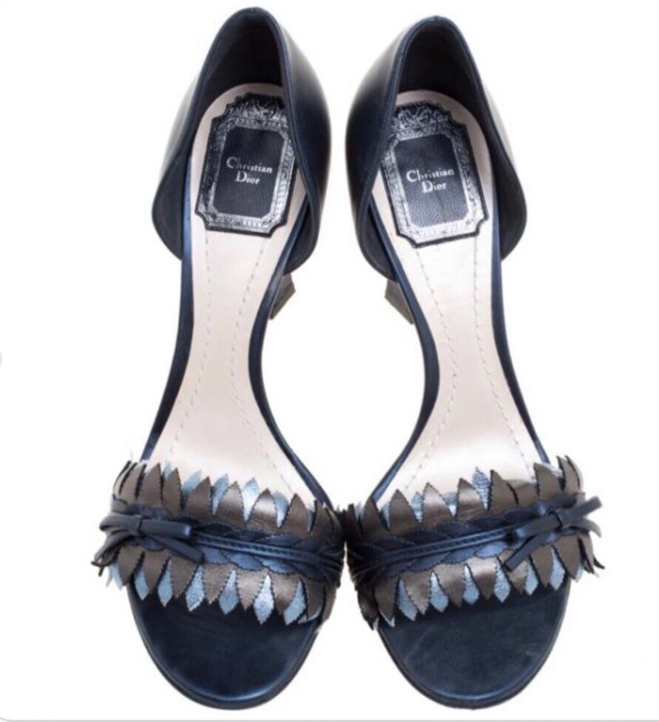 Escarpins Christian Dior cuir métallique bleu bout d'Orsay taille 36,5