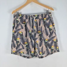 Cheeky Chickadee mens swim shorts trunks 34 beige toucan print stretch 088947