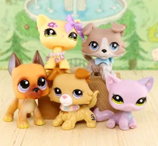 LPS 5 lot Great Dane Short Hair Cat Brown Collie Cat Dog Set Collect Pets Figure