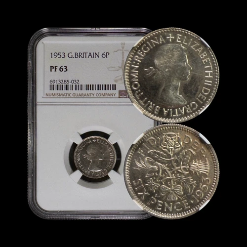 GREAT BRITAIN. 1953, 6 Pence - NGC PF63 - QEII, Rose Shamrock Thistle Leek 032