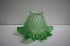 ANTIQUE GREEN GLASS RUFFLED EDGE CANDLE LAMP LIGHT SHADE #3