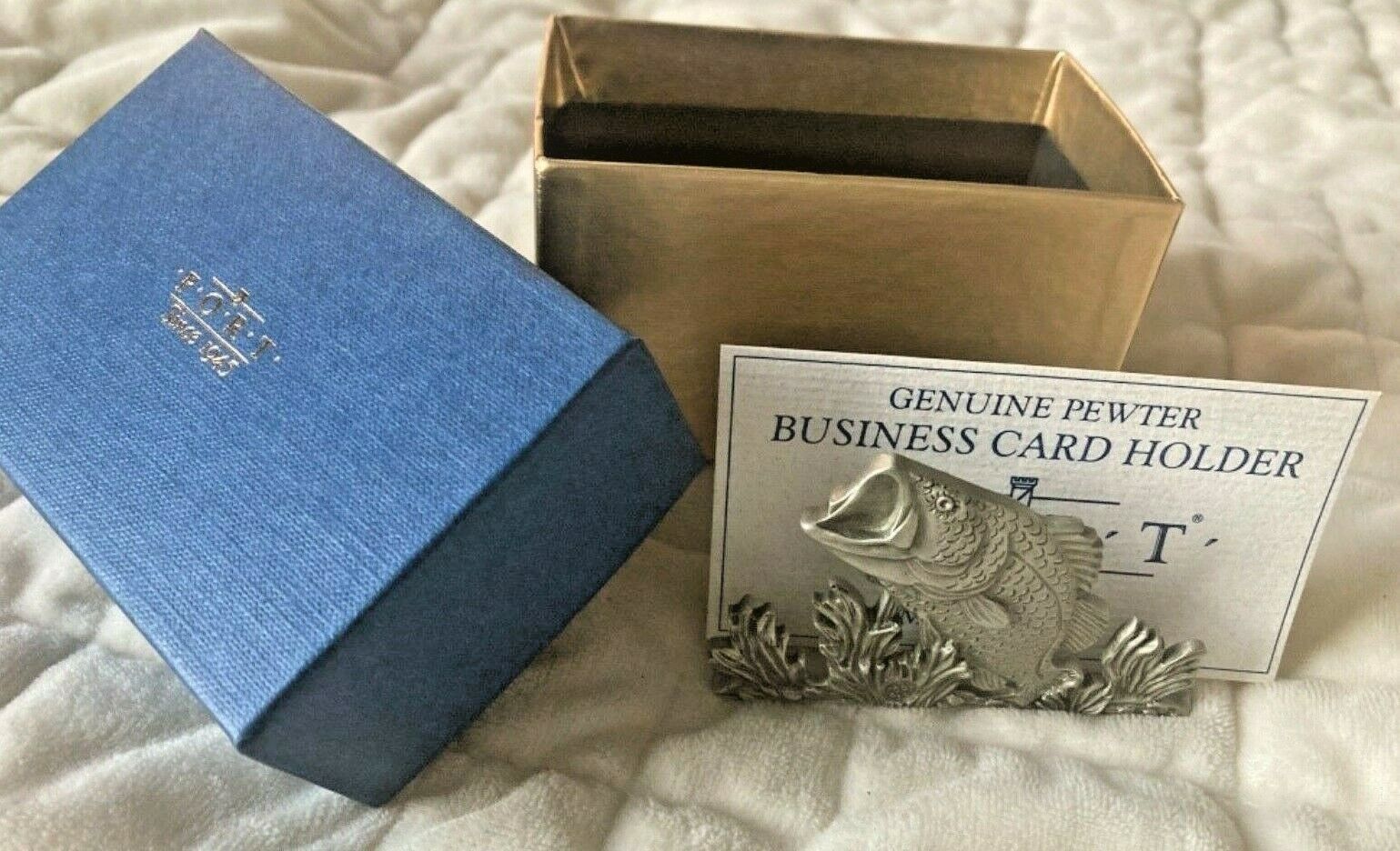 LARGE MOUTH BASS Fish PEWTER BUSINESS CARD HOLDER by Fort USA NIB NOS